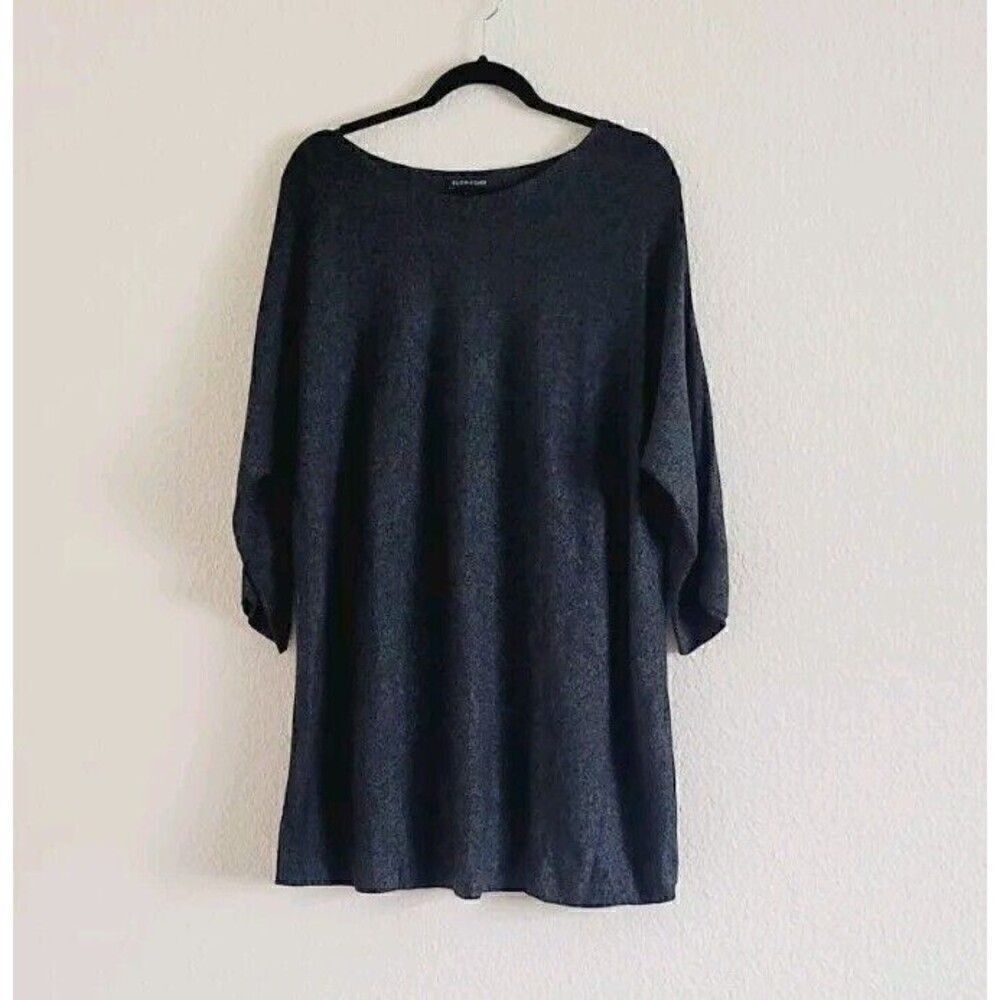 Eileen Fisher Charcoal Tencel Jersey Merino Wool Tunic Top Beachy Size Large